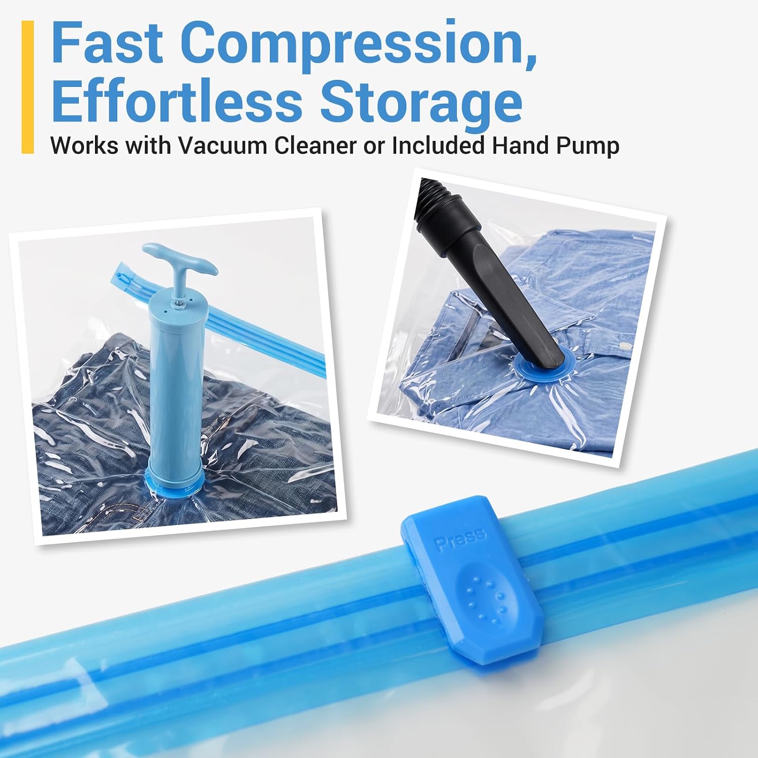 Vacuum Storage Bags With Hand Pump, Plastic Packaging Bags, 80% Space Saver Vacuum Seal Bags For Clothing, Travel Lugggage, Blankets, Comforters, 20 Combo