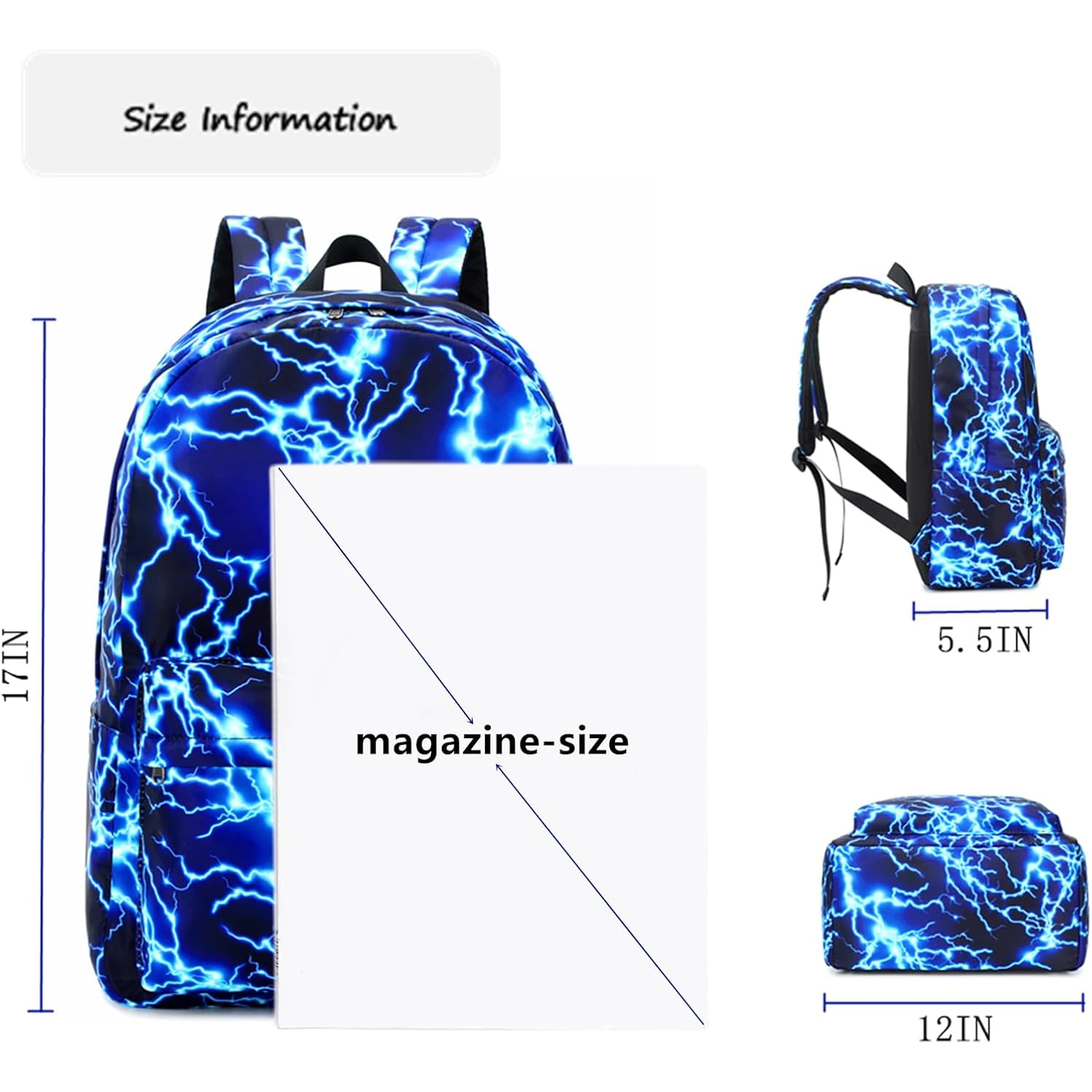 Mezhsa Boy School Backpack Elementary Middle Lightning Bookbag Laptop Teenager Waterproof Lightweight 17 Inches (1-Blue)