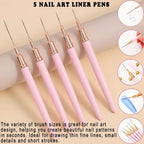 Nail Art Brushes Nail Art Tool Kit, Nail Design Tools Set with Liner Brushes, Dotting Pens, UV Gel Brushes, for DIY Nail Art, Salon and Home Use (Pink Style 37pcs)