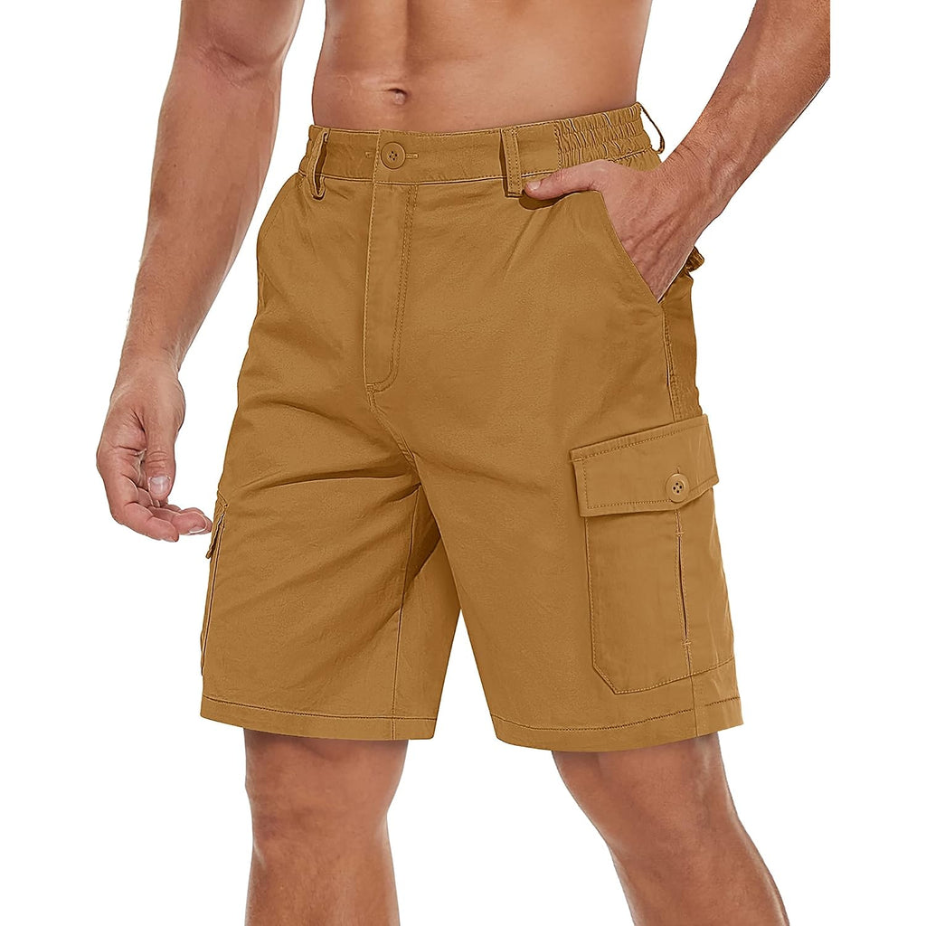 Tacvasen Men'S Casual Cargo Shorts 9 Inch Cotton Elastic Waist Work Shorts | 6 Pockets,Cotton Twill Fabric,Cargo Style,Comfort Stretch Waist,Breathable,Comfortable,Lightweight,Casual Wear,Work,Hiking