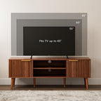 Tv Stand With Fluted Doors For Tvs Up To 65", Mid-Century, Walnut | 54.3"W X 15.3"D X 19.6"H, 150 Lbs Capacity, 2 Fluted Door Cabinets & 2 Adjustable Shelves, Cable Holes, 5 Tapered Legs