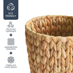 Wicker Trash Can,Small Bathroom Trash Can,Water Hyacinth Wicker Waste Basket For Bathroom,Boho Waste Basket For Bedroom,Home Office,Compact Spaces(2 Gallon Round)