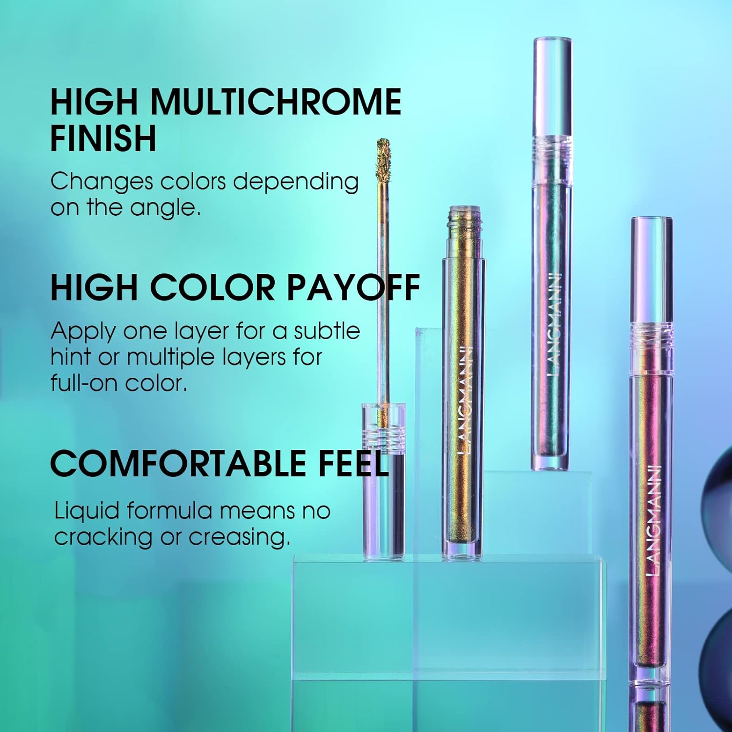Metallic Liquid Chameleon Eyeshadow, Multi-Dimensional Eye Looks, Long-lasting Holographic Glitter Multichrome Eyeshadows Makeup (#Peacock+Wonder+Ember)