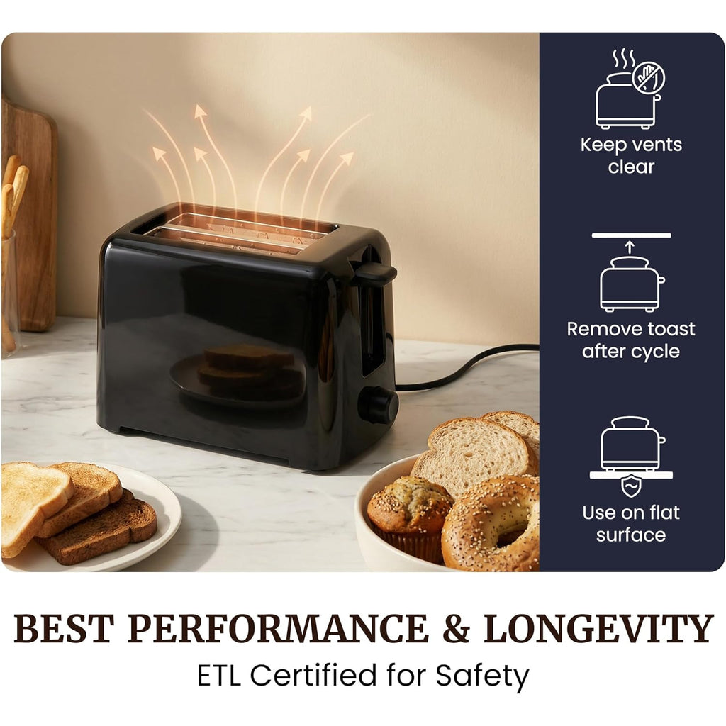 Elite Gourmet 2-Slice Cool Touch Toaster – 6 Browning Levels, Extra Wide 1.25” Slots for Bagels & Thick Bread, Cancel Function, Compact, ETL Certified, Black