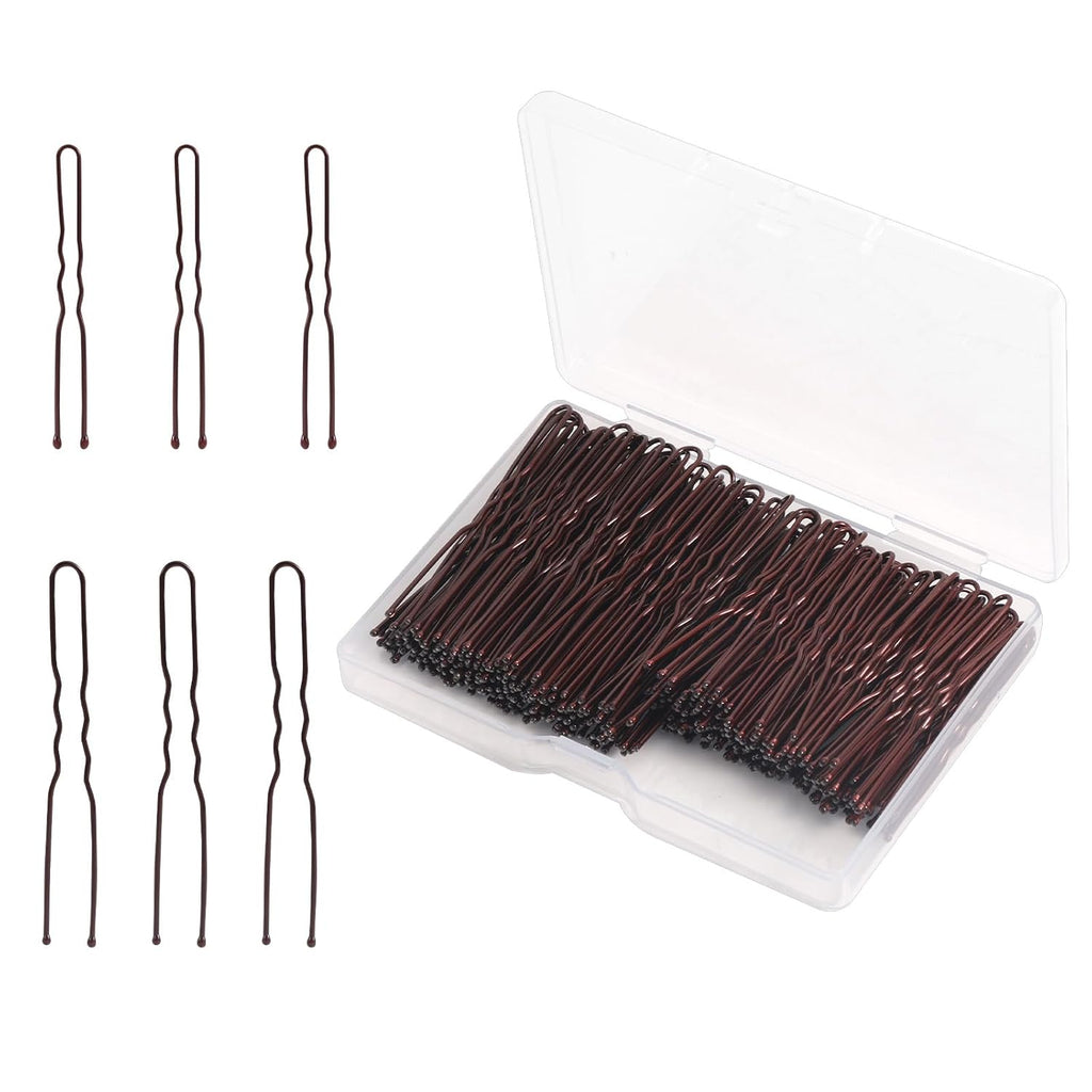 AIEX 200pcs U-Shaped Hair Pins, Durable U-Shaped Styling Clips Practical Hair Accessories Suitable for Women Daily Wearing Wedding and Dance Party (Brown, 5cm/2in+6cm/2.4in)