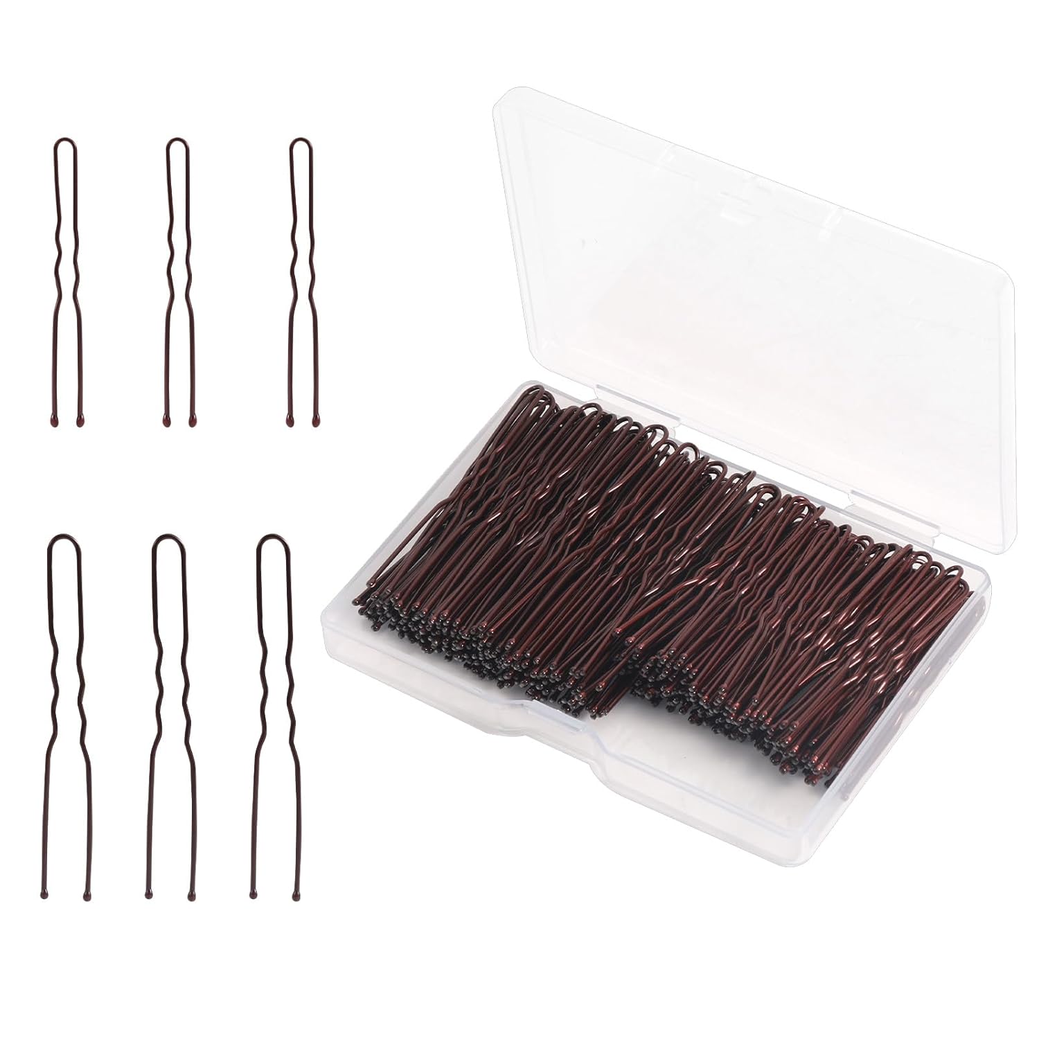 AIEX 200pcs U-Shaped Hair Pins, Durable U-Shaped Styling Clips Practical Hair Accessories Suitable for Women Daily Wearing Wedding and Dance Party (Brown, 5cm/2in+6cm/2.4in)