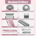 Akunbem 2 in 1 Women Electric Shaver Dual Head Bikini Trimmer for Women IPX7 Waterproof Wet & Dry Use Body Hair Trimmer and Facial Hair Remover for Bikini Underarm Leg Arm Body Face, Pink
