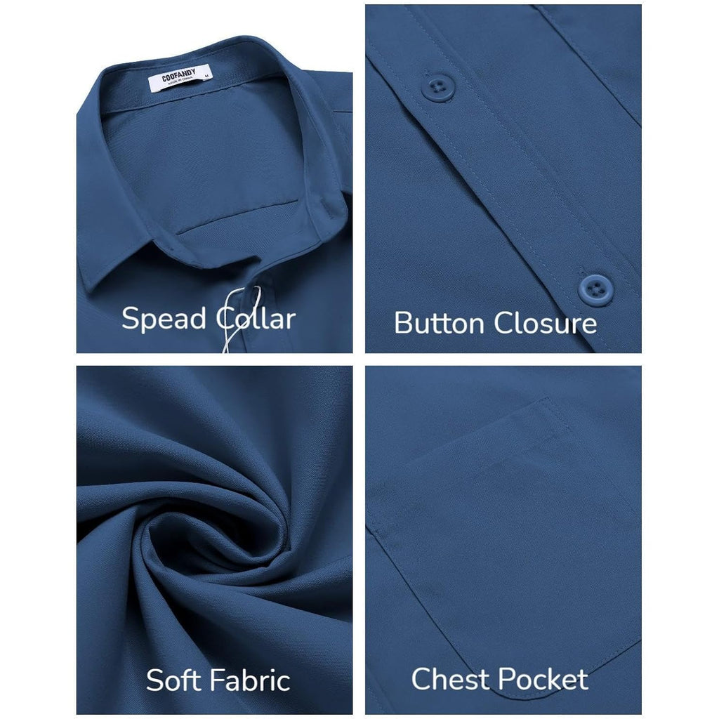 Coofandy Mens Short Sleeve Casual Button Down Shirts Summer Untucked Dress Shirts With Pocket
