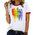 VVNTY Pride Shirts Women: LGBT Rainbow Graphic Tee Gay Pride T Shirt Lesbian Casual Red Ringer Tee White-love Wins