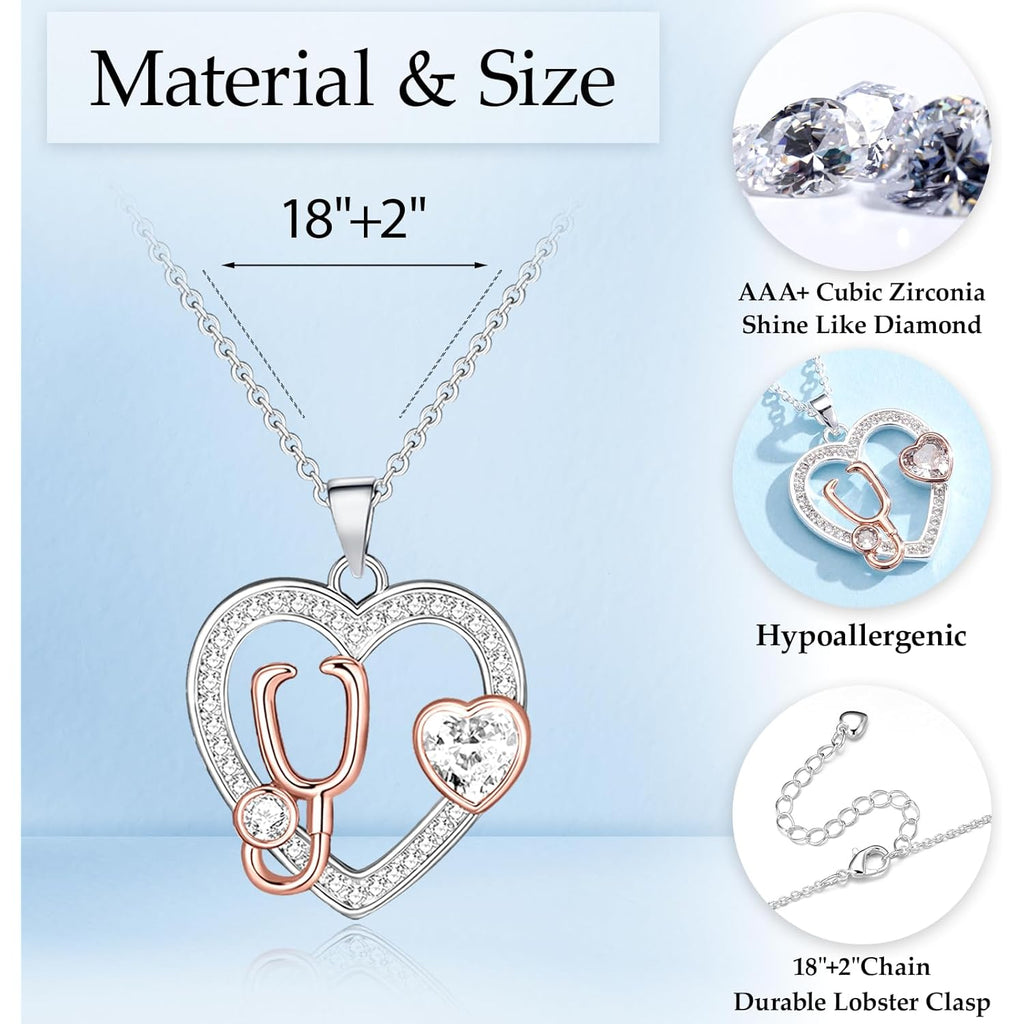 Nurses Week Gifts- Heart Stethoscope Necklace for Women,Doctor Nurse Gifts Appreciation Gifts Medical Student Christmas Gift for Women Her