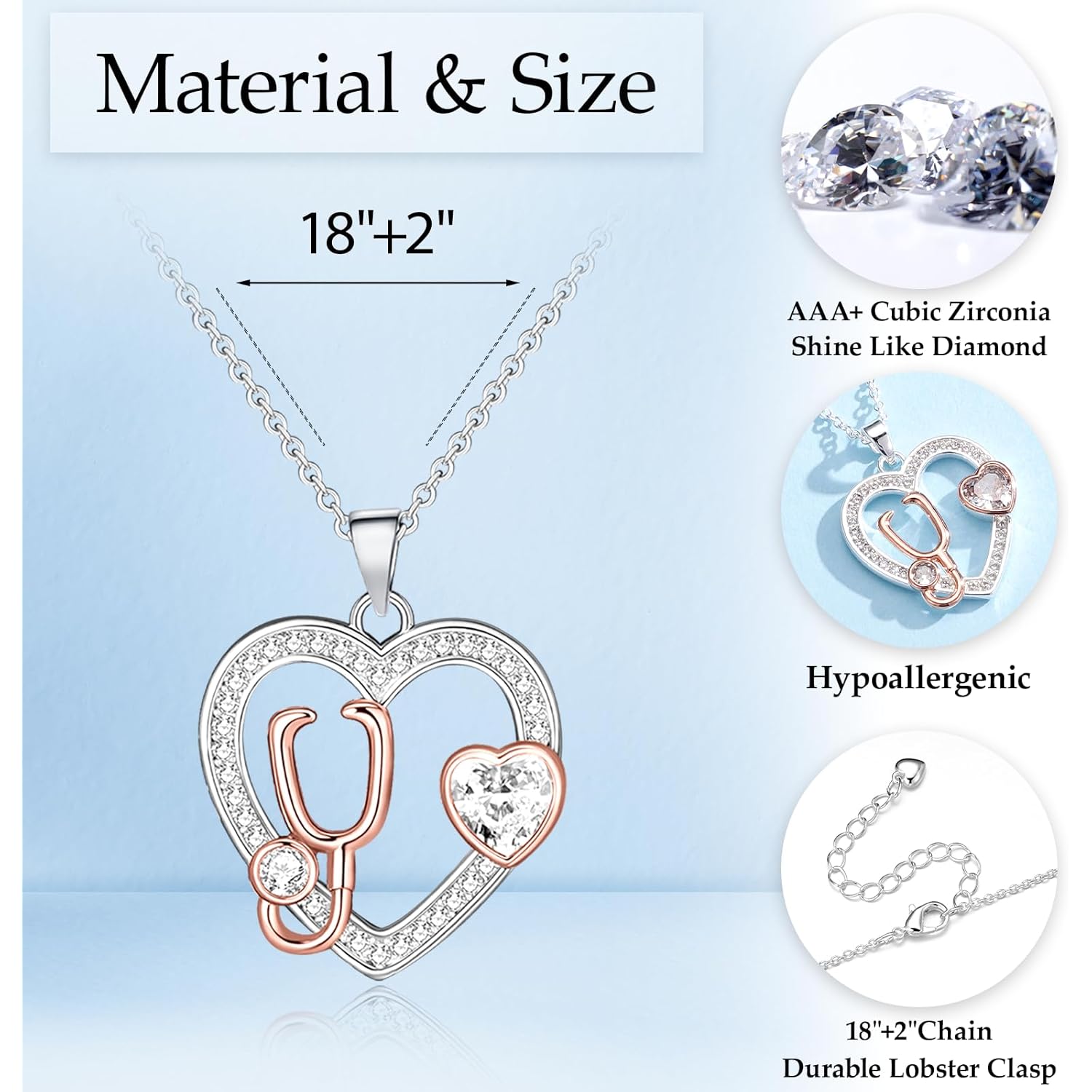 Nurses Week Gifts- Heart Stethoscope Necklace for Women,Doctor Nurse Gifts Appreciation Gifts Medical Student Christmas Gift for Women Her