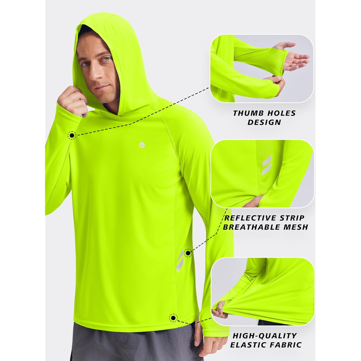 Pinspark Men'S Upf 50+ Sun Shirts Long Sleeve Fishing Hoodie, Uv Protection Rash Guard For Outdoor Hiking Running Swim Shirt