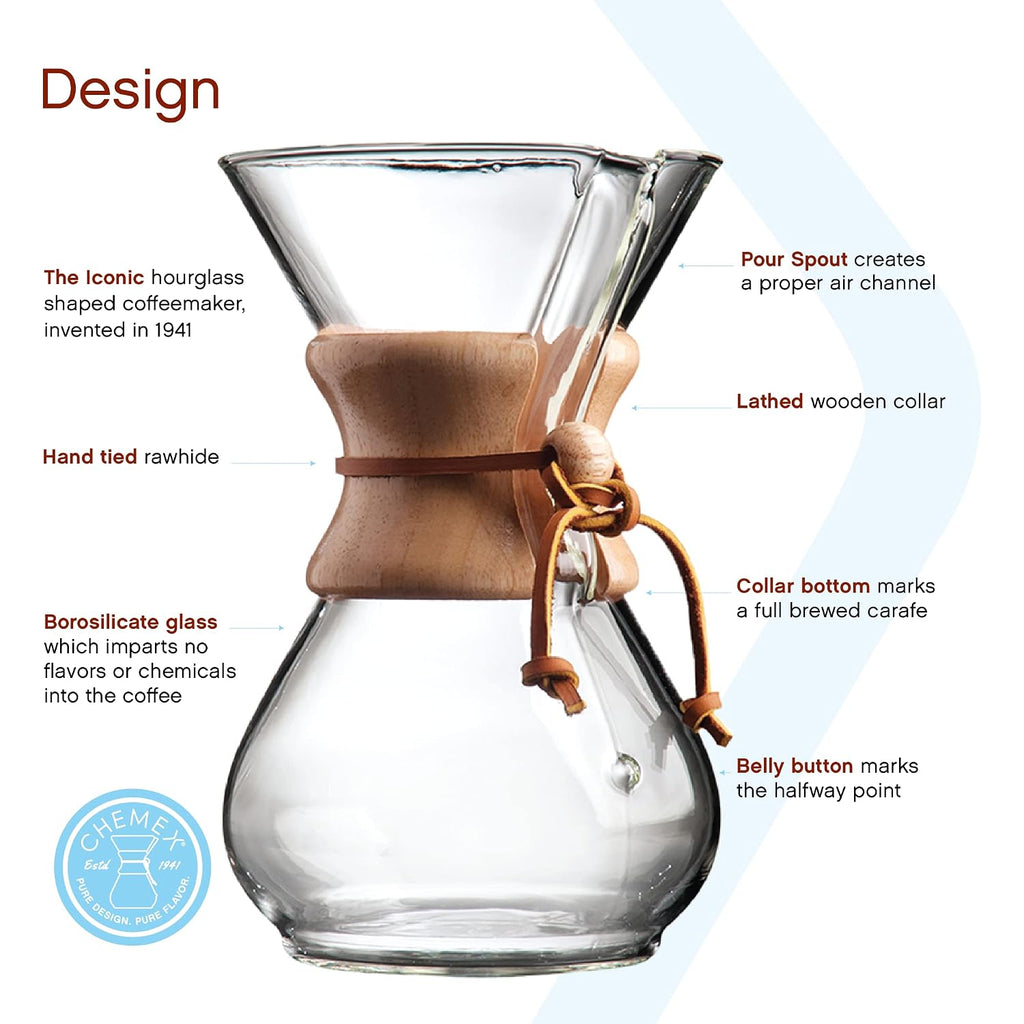 Chemex Pour-Over Glass Coffeemaker - Classic Series - 6-Cup - Exclusive Packaging