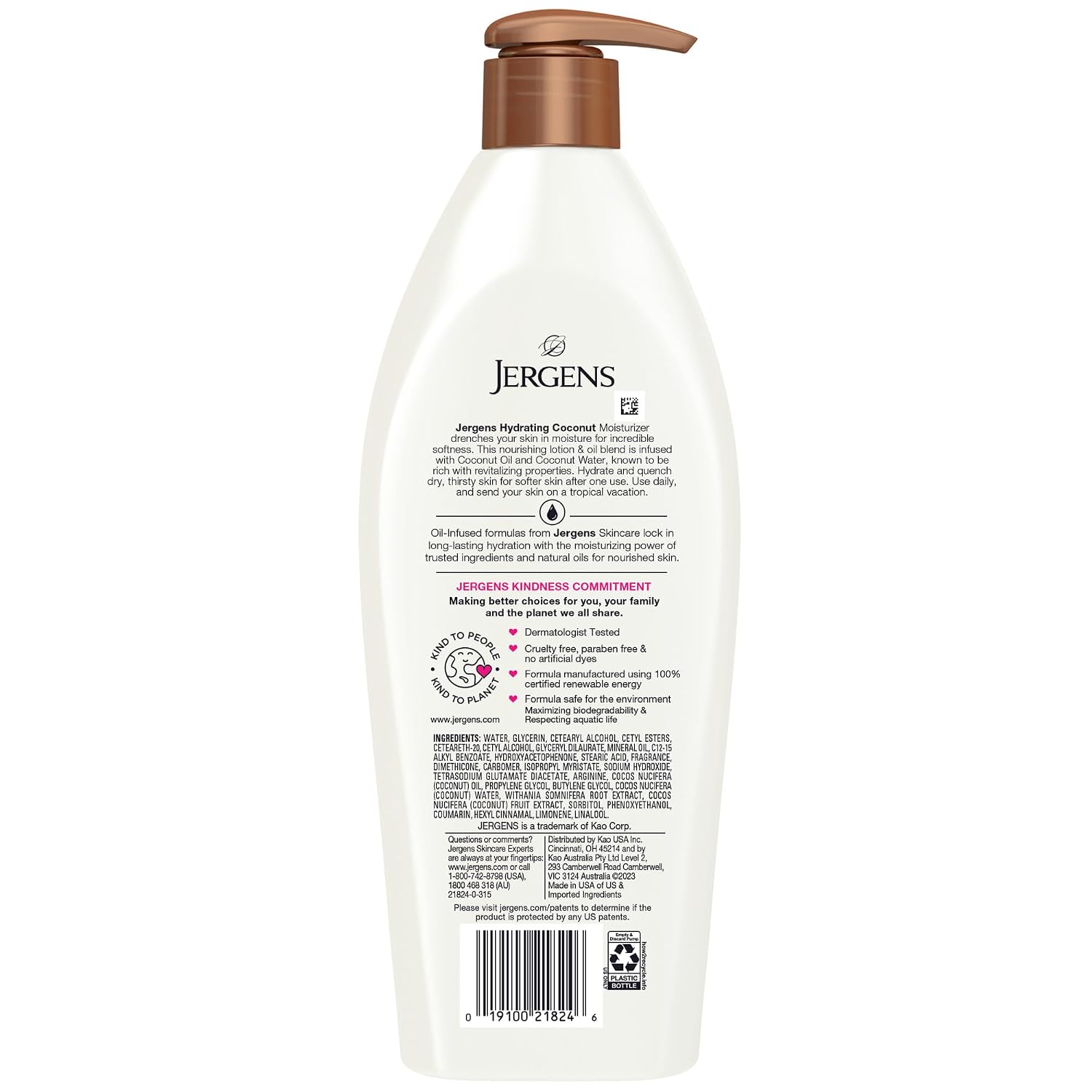 Jergens Hydrating Coconut Body Lotion For Dry To Extra Dry Skin, Moisturizer That Instantly Hydrates Skin With Coconut Oil, Dermatologist Tested, 16.8 Oz