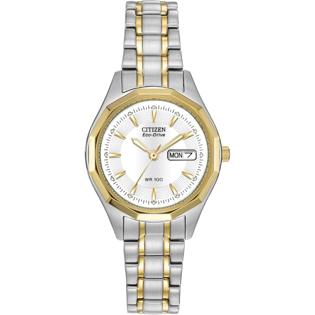 Citizen Women's Eco-Drive Dress Classic Watch in Two-Tone Stainless Steel, White Dial (Model: EW3144-51A)