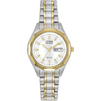 Citizen Women's Eco-Drive Dress Classic Watch in Two-Tone Stainless Steel, White Dial (Model: EW3144-51A)