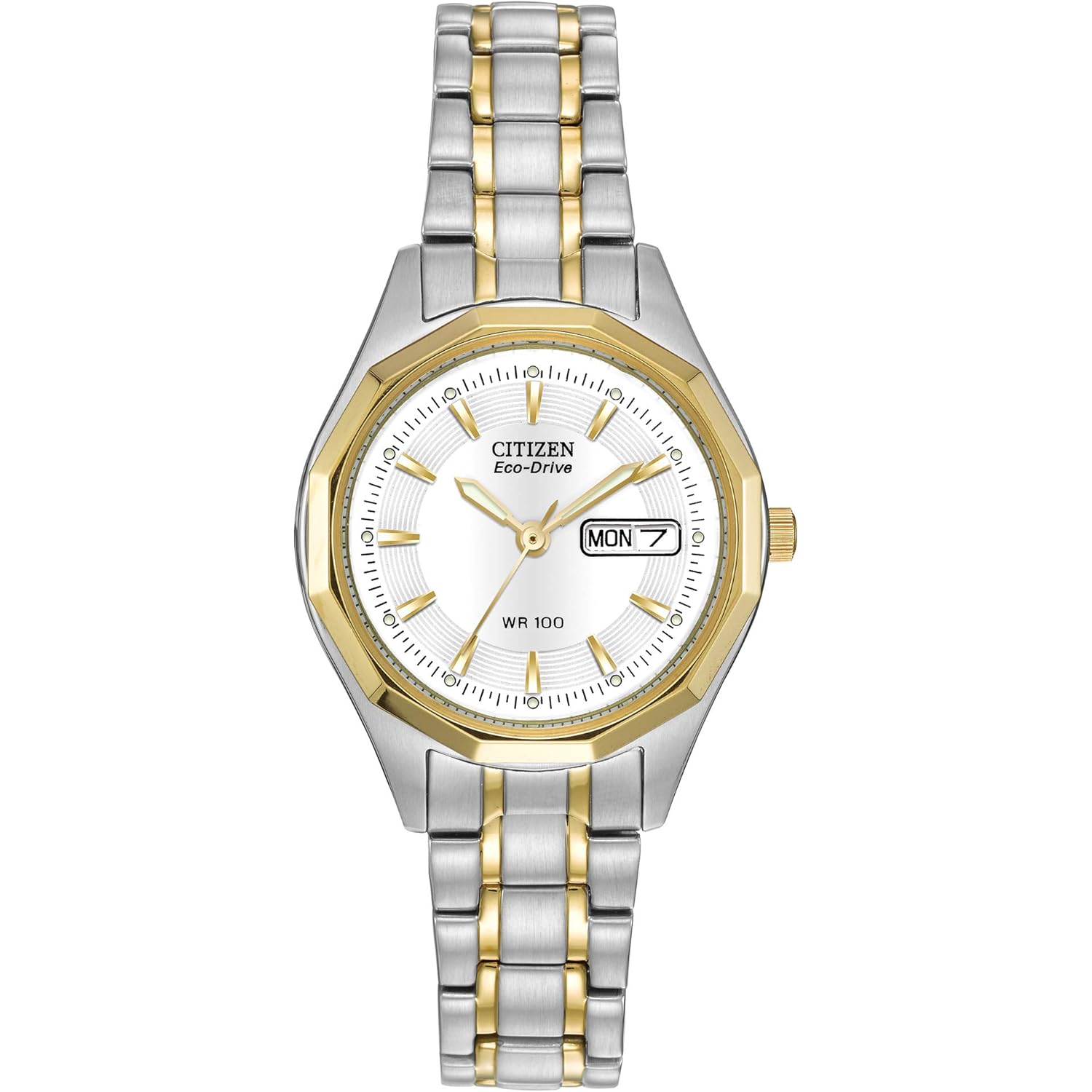 Citizen Women's Eco-Drive Dress Classic Watch in Two-Tone Stainless Steel, White Dial (Model: EW3144-51A)