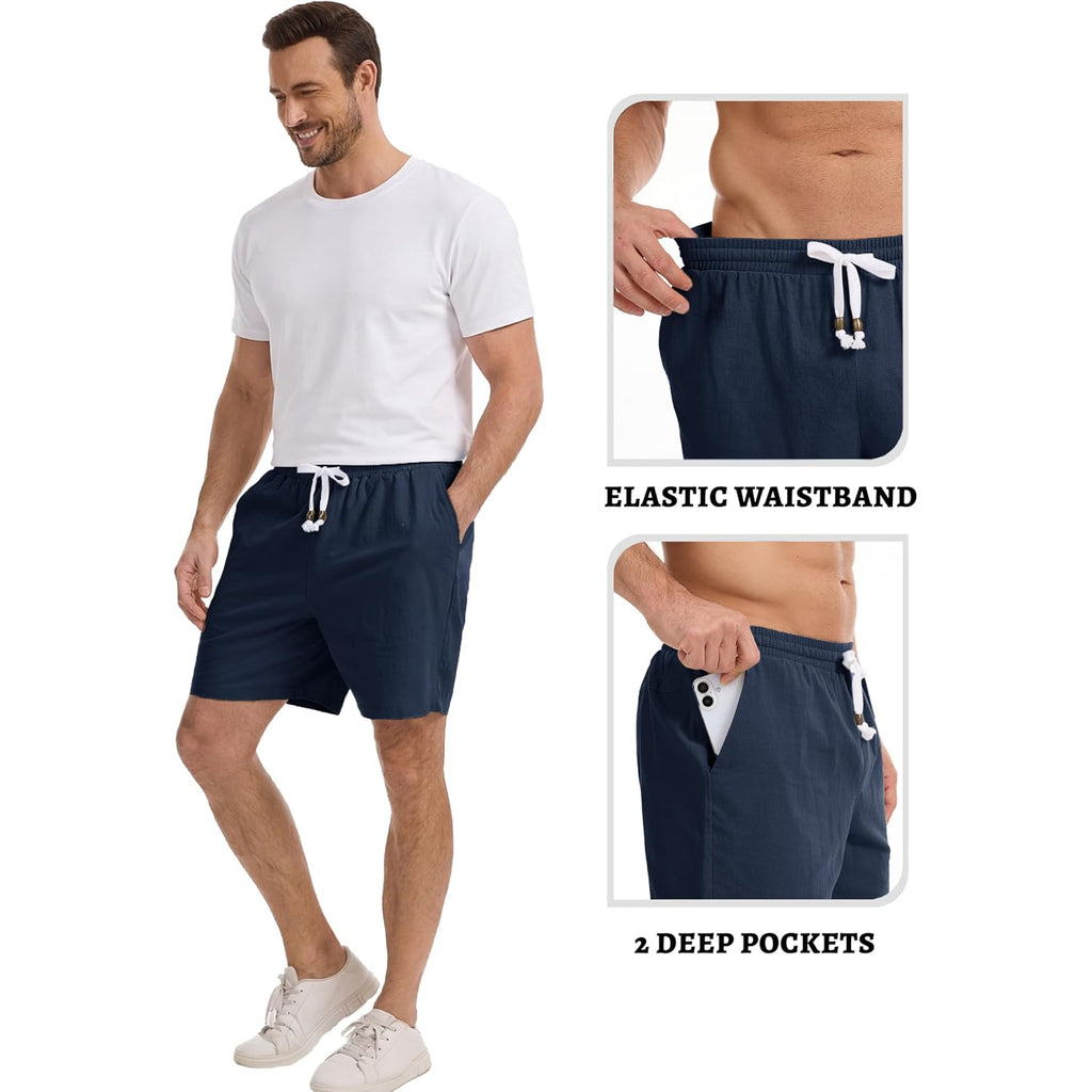 Magnivit Men‘S Cotton Shorts Beach Casual Vacation Short Lightweight Elastic Waist Drawstring Short With Deep Pockets