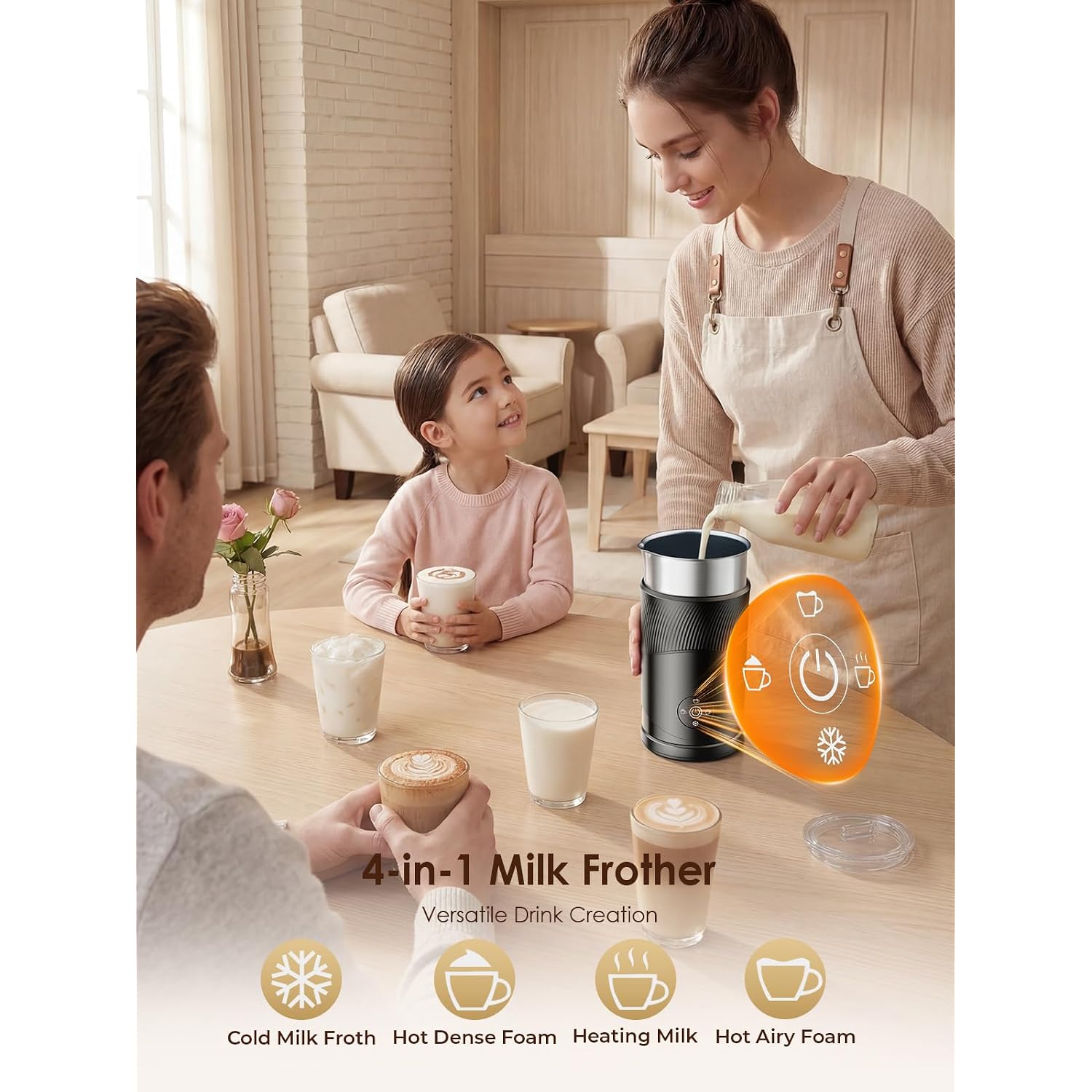 Large Capacity Milk Frother: 4-In-1 Electric Milk Steamer 350Ml, 7700Rpm High Speed, 120S Fast Frothing, Hot & Cold Foam Maker, Helpful Stainless Steel For Latte - Grayish Black