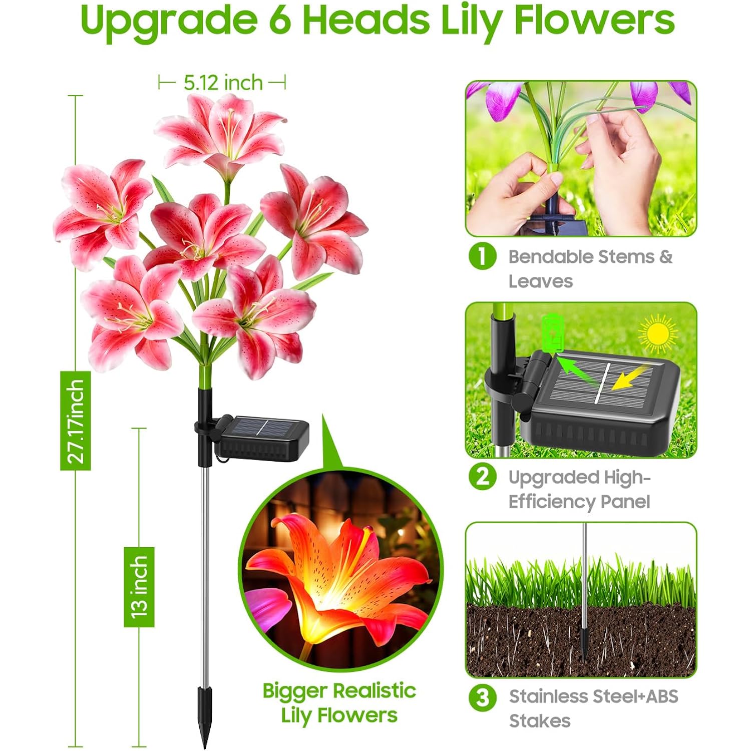 Letmy Solar Garden Lights, 4 Pack Solar Flower Lights With 6 Head Bigger Lily Lights, Ip65 Waterproof Solar Lights Outdoor, Decorative Lights For Garden, Patio, Yard, Flower Bed
