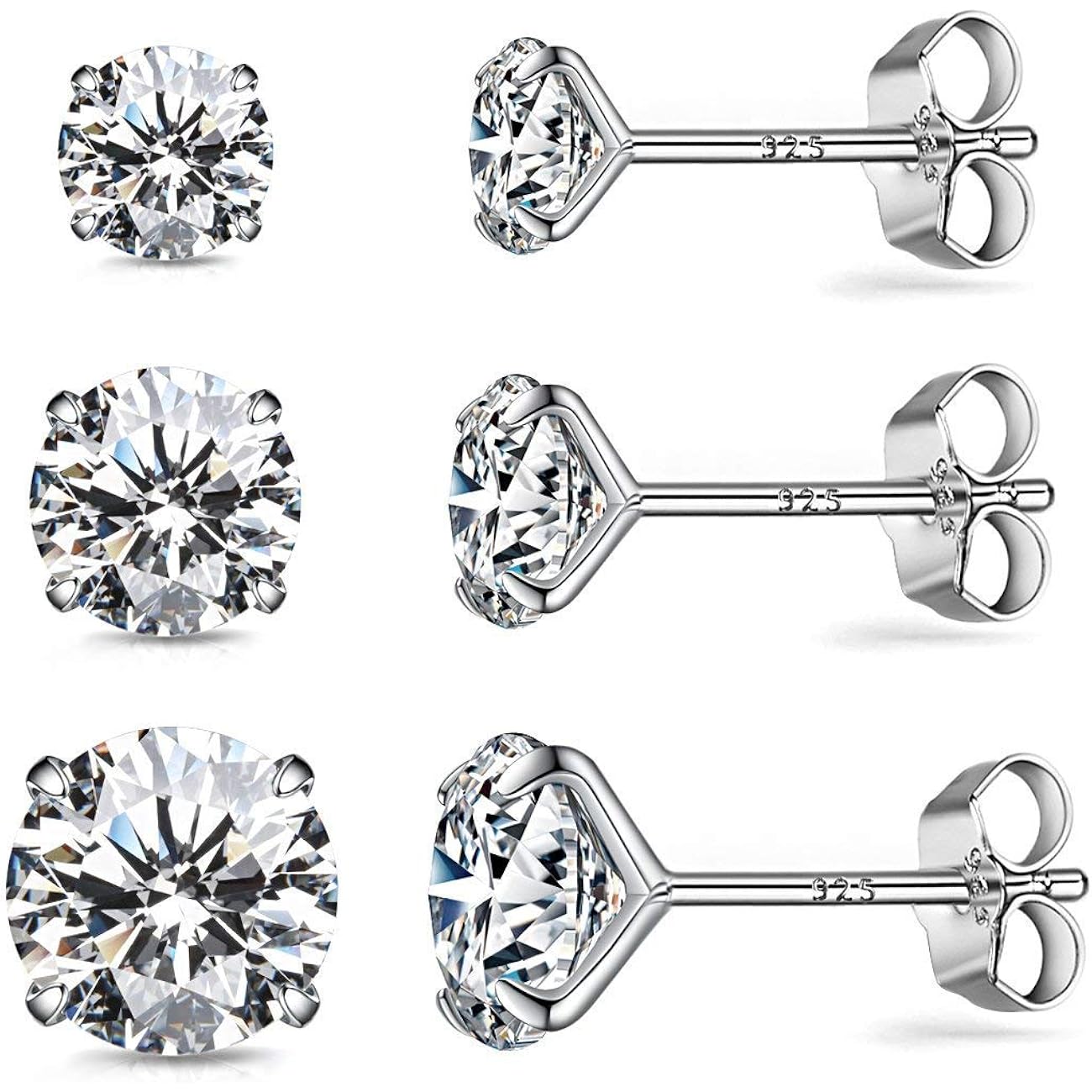 925 Sterling Silver Earrings, Cubic Zirconia Stud Earrings, Diamond Stud Earrings for Women