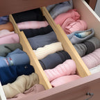 Fabsome Dresser Drawer Organizers 6 Pack, 4.65'' High Adjustable From 12.5-17‘’ Bamboo Drawer Dividers For Clothing Baby Clothes, Wooden Separators For Dresser Nursery Organization With Soft Foam Ends