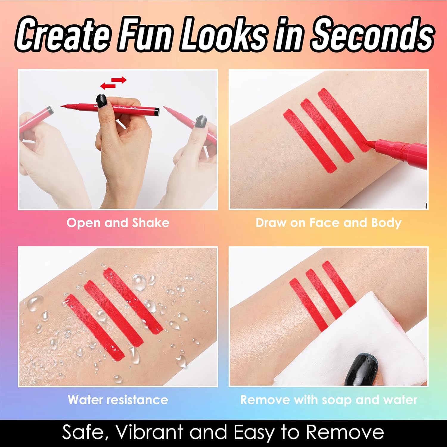 YBUETE 12 Colors Face Body Painting Markers, Water Resistance Tattoo Pen for Adults, Long-lasting and Smudge-proof Temporary Tattoo Markers for Mardi Gras Parties, SFX & Festivals