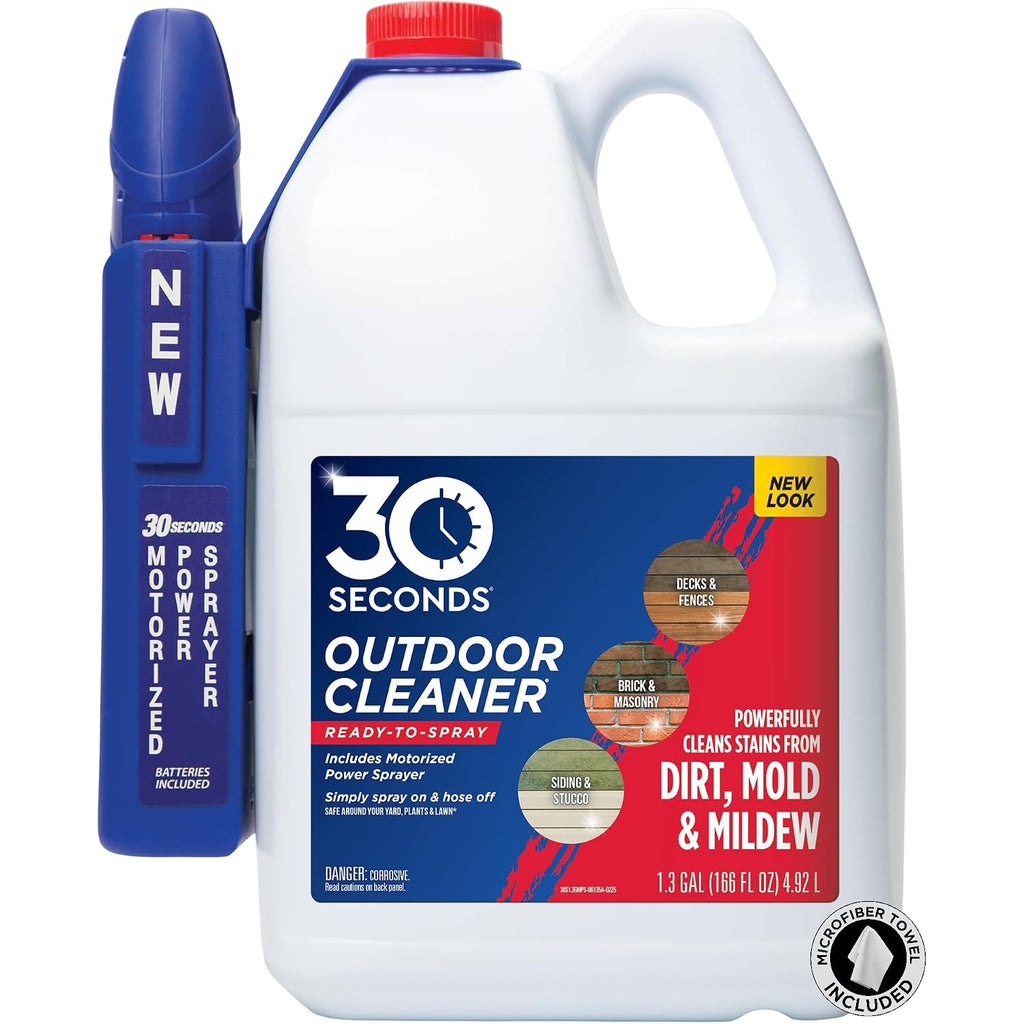 30 Seconds Mold And Mildew Stain Remover | Ready To Use | Battery Powered Spray Wand | 1.3 Gallon