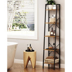 Hzuaneri Ladder Shelf, Bookshelf Bookcase, Freestanding Corner Storage Shelve With 2 Hooks For Home Office, Living Room, Kitchen, Bedroom, Industrial, 11.8" D X 13.4" W X 63" H, Rustic Brown Bc03201B