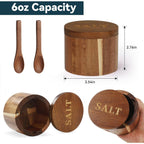 Salt Cellar, Acacia Wood Salt Container With Built-In Spoon & Swivel Lid, Engraved Salt Box, Salt Holder Bowl For Countertop Seasoning Storage