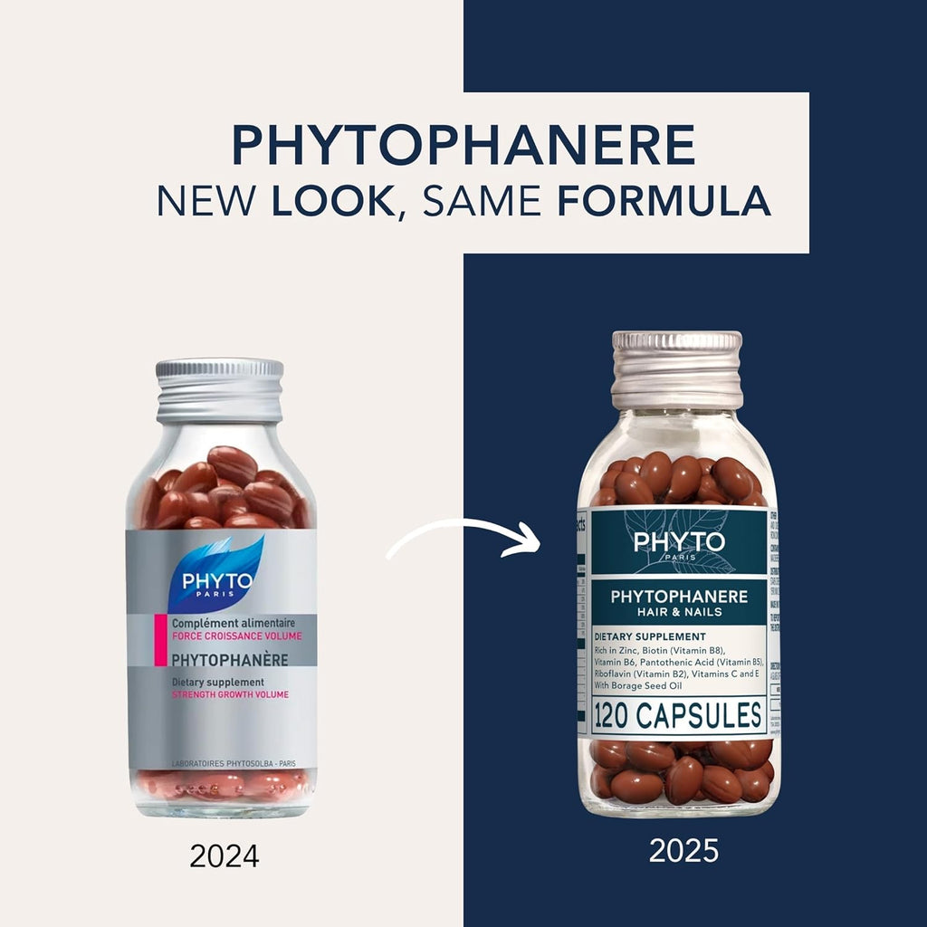 PHYTO Phytophanère Hair Growth Supplement for Women & Men - Biotin, Zinc & Vitamin B6 for Thicker, Stronger Hair & Nails - 120 Capsules, 2-Month Supply