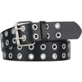 Grommet Leather Belts for Women, Black Belt Women Men with Double Holes