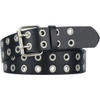 Grommet Leather Belts for Women, Black Belt Women Men with Double Holes