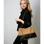 Soft Genuine Leather Lambskin Suede Quilted Bag,Carryall Top Handle Gold Chain Shoulder Shopping Bag