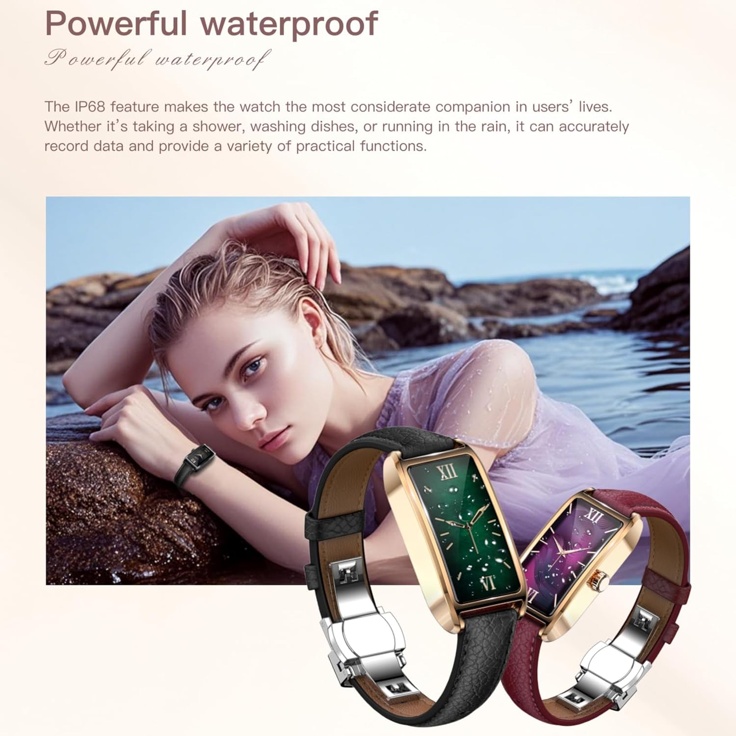 Elegant Smart Watch for Women Fitness Tracker with Step Counter Calorie Tracker Heart Rate Monitor Sleep Tracker IP68 Waterproof Activity Tracker Bracelet with AMOLED Touchscreen for Android IOS