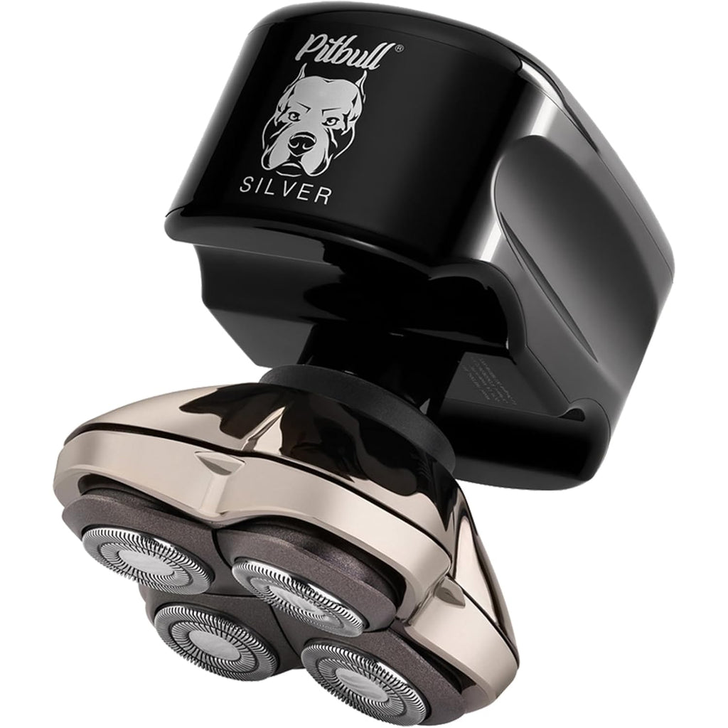 Skull Shaver Pitbull Silver PRO SX5 — Head & Face Shaver for Bald Men | Cordless Wet/Dry Rotary Razor
