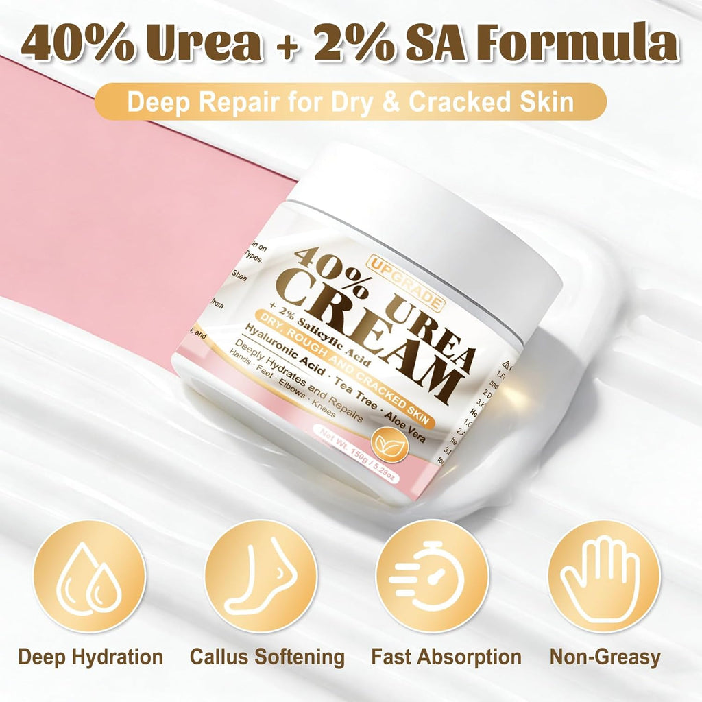 40% Urea Cream for Feet – Maximum Strength Foot Cream for Dry Cracked Heels & Calluses, Deep Softening Heel Repair, Urea Lotion for Body Hydration, Fast-Absorbing Foot Moisturizer for Rough Skin