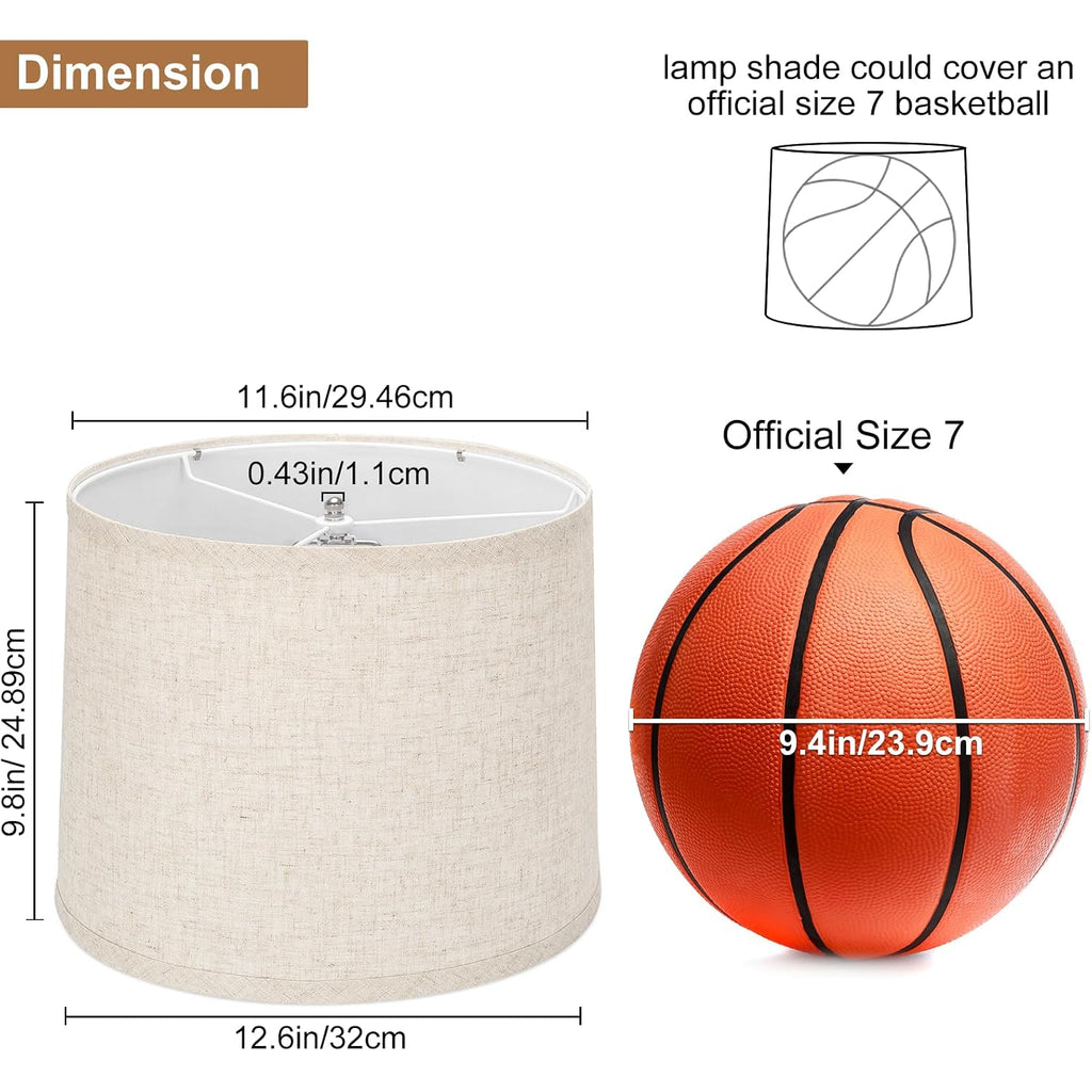 Lampshades Set Of 2, Drum Lampshades 11.6" Top X 12.6" Bottom X 9.8" High, Seaside Village Medium Lampshades (Spider Fitter), Beige Lampshades Natural Linen Hand Crafted, Easy Assembly Required