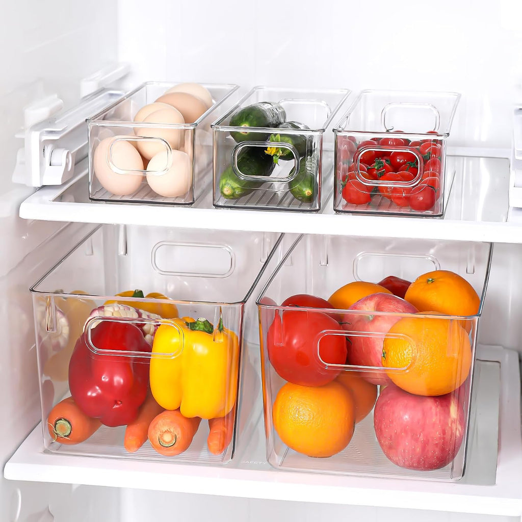 Clear Plastic Storage Bins 8 Pack - Pantry Organizers And Storage, Fridge Organizer Containers For Kitchen, Cabinet, Freezer, Bathroom, Clost, Home Organization