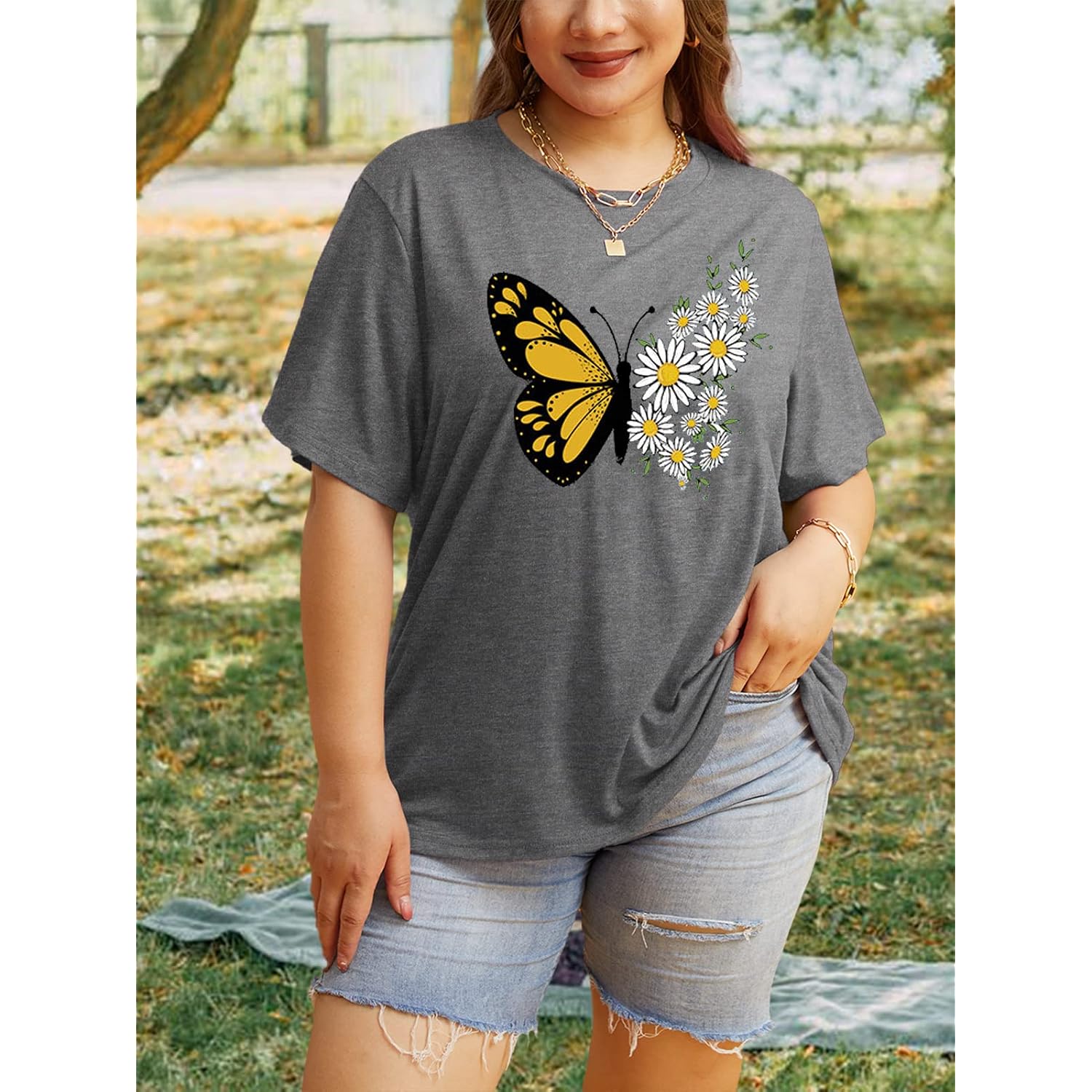 HDLTE Women Plus Size T Shirts Short Sleeve Casual Graphic Tee Tops A1 A-y01-grey