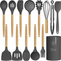 Oannao Silicone Cooking Utensils Kitchen Utensil Set - 446°F Heat Resistant Silicone Kitchen Utensils Set, Spatula,Turner Tongs, Spoon, Whisk,Kitchen Gadgets For Nonstick Cookware, Bpa Free (Gray)