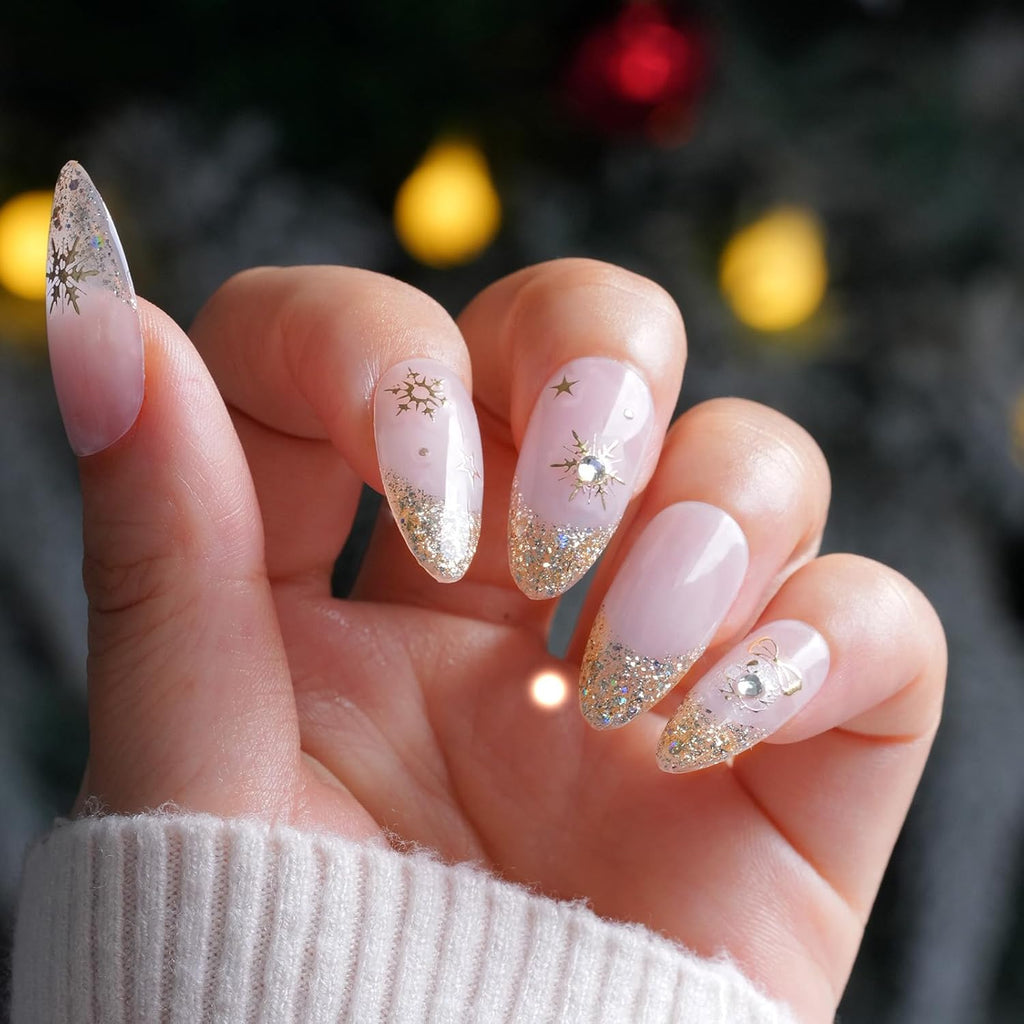 Christmas Nail Art Stickers - 3D Xmas Nail Sticker with Charms Rhinestone for Winter Holiday, Gold Christmas Nail Stickers for Nail Art Self-Adhesive Nail Decals DIY Nail Decoration
