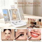 Makeup Mirror With Lights, Tri-Fold Vanity Mirror, 3 Colors, 5X/10X