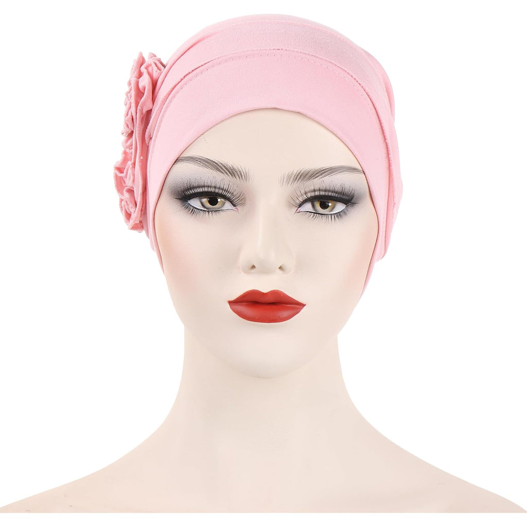 YYAOJHAO Flower Turban Hats for Women - Pre Tied Twist Solid Hedwrap Caps Chemo Cancer Headwear Headscarf Hair Loss Cover Pink