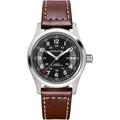 Hamilton Khaki Field Automatic Men'S Watch, 38Mm Stainless Steel Case, Swiss Made, Black Dial Analog Wrist Watch For Men, 100M Waterproof, Sapphire Crystal, 3-Hand Movement, Cow Leather Strap