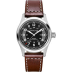 Hamilton Khaki Field Automatic Men'S Watch, 38Mm Stainless Steel Case, Swiss Made, Black Dial Analog Wrist Watch For Men, 100M Waterproof, Sapphire Crystal, 3-Hand Movement, Cow Leather Strap