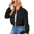 Zando Bomber Jacket Women 2026 - Short Cropped Jacket Women Button Down Long Sleeve Casual Varsity Jackets With Pockets