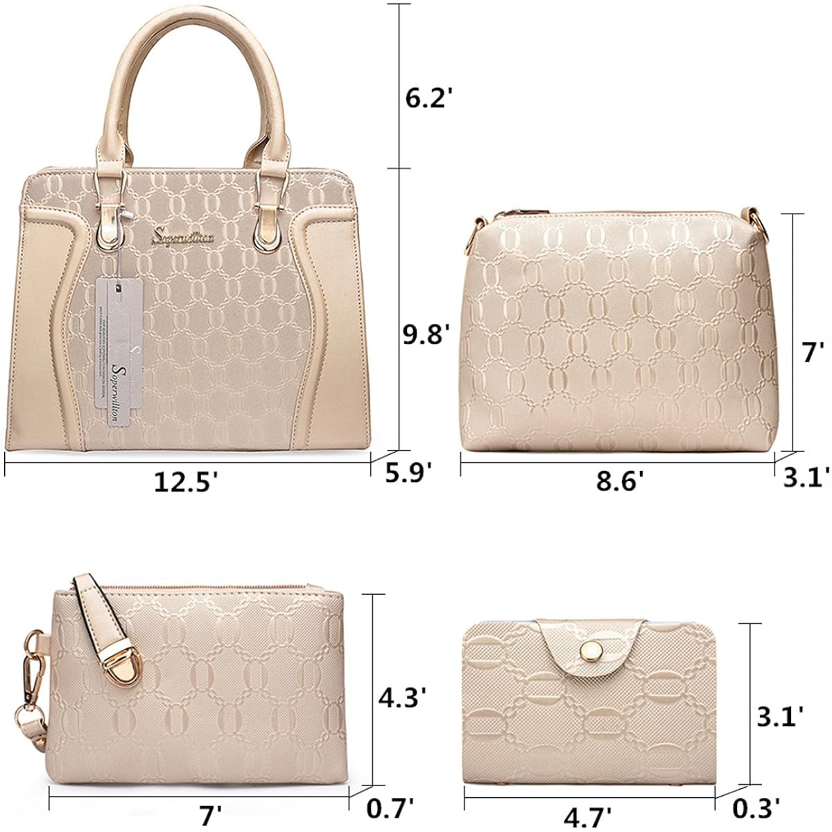 Women's Fashion Handbags Tote Bags Shoulder Bag Top Handle Satchel Purse Set 4pcs