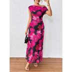 Blencot Women'S Floral Off Shoulder Maxi Dress Ruched Bodycon Summer Wedding Guest Party Gown