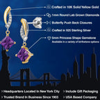 Gem Stone King 5MM Princess Cut Gemstone Birthstone and White Lab Grown Diamond Dangle Earrings for Women | 925 Silver and 10K Yellow Gold | Fine Jewelry Gifts for Women Mom Wife Her